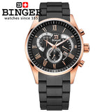 Switzerland watches men luxury brand Wristwatches BINGER Quartz watch full stainless steel Chronograph Diver glowwatch BG-0407-6 - Urban Vault