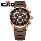 Switzerland watches men luxury brand Wristwatches BINGER Quartz watch full stainless steel Chronograph Diver glowwatch BG-0407-6 - Urban Vault