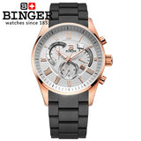 Switzerland watches men luxury brand Wristwatches BINGER Quartz watch full stainless steel Chronograph Diver glowwatch BG-0407-6 - Urban Vault