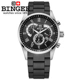 Switzerland watches men luxury brand Wristwatches BINGER Quartz watch full stainless steel Chronograph Diver glowwatch BG-0407-6 - Urban Vault
