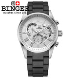 Switzerland watches men luxury brand Wristwatches BINGER Quartz watch full stainless steel Chronograph Diver glowwatch BG-0407-6 - Urban Vault