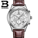 Switzerland BINGER watches men luxury brand Quartz waterproof genuine leather strap auto Date Chronograph Wristwatches BG6019-M - Urban Vault