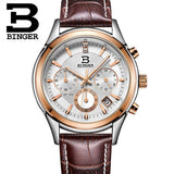 Switzerland BINGER watches men luxury brand Quartz waterproof genuine leather strap auto Date Chronograph Wristwatches BG6019-M - Urban Vault