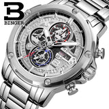 Switzerland watches men luxury brand Wristwatches BINGER Quartz watch full stainless steel Chronograph Diver glowwatch B6009 - Urban Vault