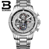 Switzerland watches men luxury brand Wristwatches BINGER Quartz watch full stainless steel Chronograph Diver glowwatch B6009 - Urban Vault
