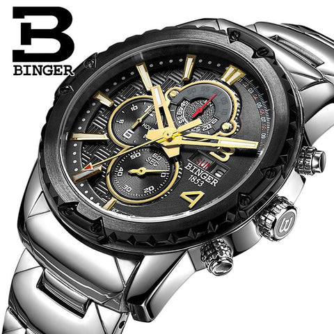 Switzerland watches men luxury brand Wristwatches BINGER quartz watch multifunctional military Stop Watch glowwatch B6011-2 - Urban Vault