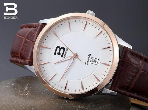Switzerland Wristwatches BINGER business sport men quartz watches sapphire leather strap Water Resistance BG-0392 luxury brand - Urban Vault