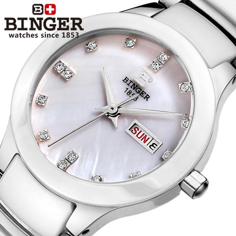 Switzerland Binger ceramic wristwatches Women fashion quartz watch rhinestone Lovers watches 100M Water Resistance B-8007 - Urban Vault