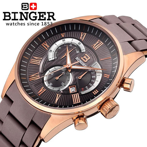 Switzerland watches men luxury brand Wristwatches BINGER Quartz watch full stainless steel Chronograph Diver glowwatch BG-0407-6 - Urban Vault
